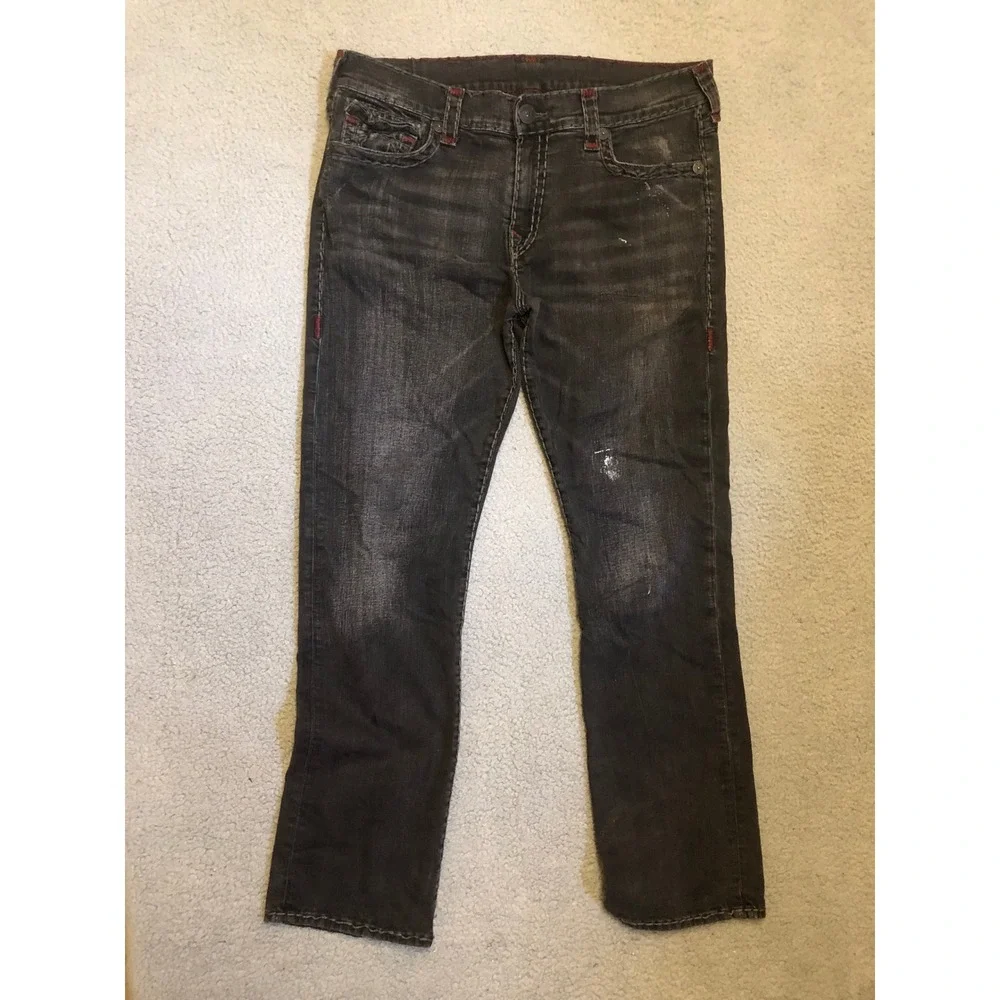 Vtg 2000s True Religion Ricky Black‎ Red Stitch Jeans Mens 38 Made in USA Y2K